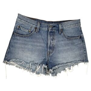 Levi's 501 Womens Jean Shorts Sz 28 Button Fly Distressed Light Wash Daisy Dukes